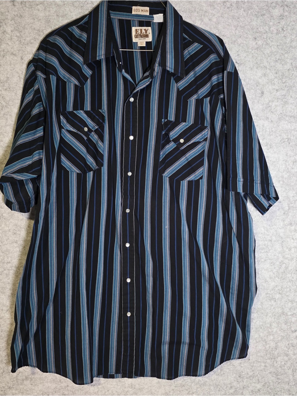 Ely Cattleman Black Shirt with Blue & Light Blue Stripes Size 2X Big